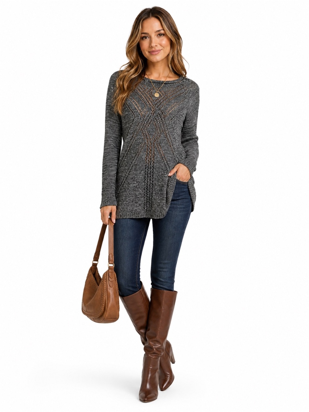 Bellini Textured Open-Knit Sweater – Size S NWT